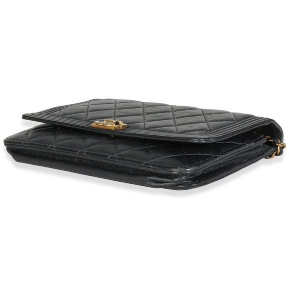 Chanel Gunmetal Quilted Lambskin Boy Wallet On Chain - Picture 7 of 8